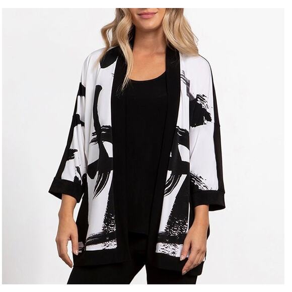 Sympli Women's Kimono Cardigan Black and White Size 10 Abstract Print NWT